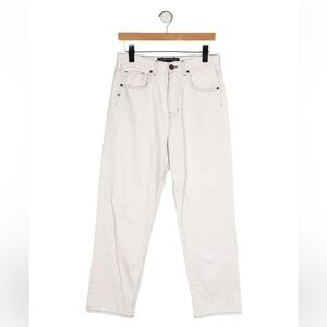 VERONICA BEARD Blake Straight Leg Jean in Ecru Contrast Stitching Size 28